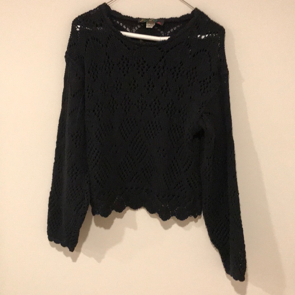 Dark navy crochet sweater.